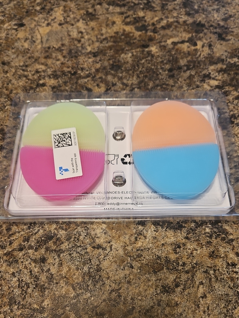 Dual-Color Silicone Facial Cleansing Brush Set - Pink/Green & Orange/Blue